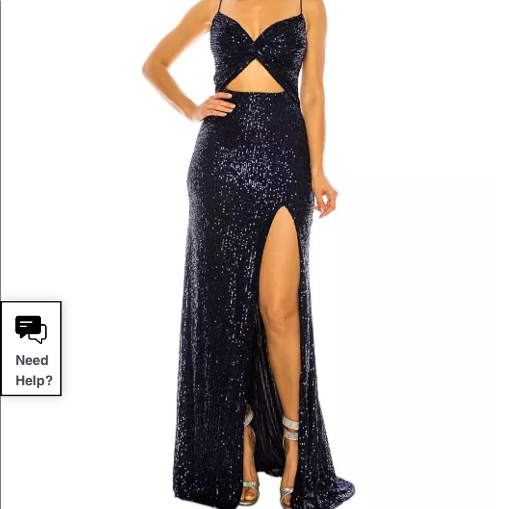 Navy Blue Sequin Prom Dress